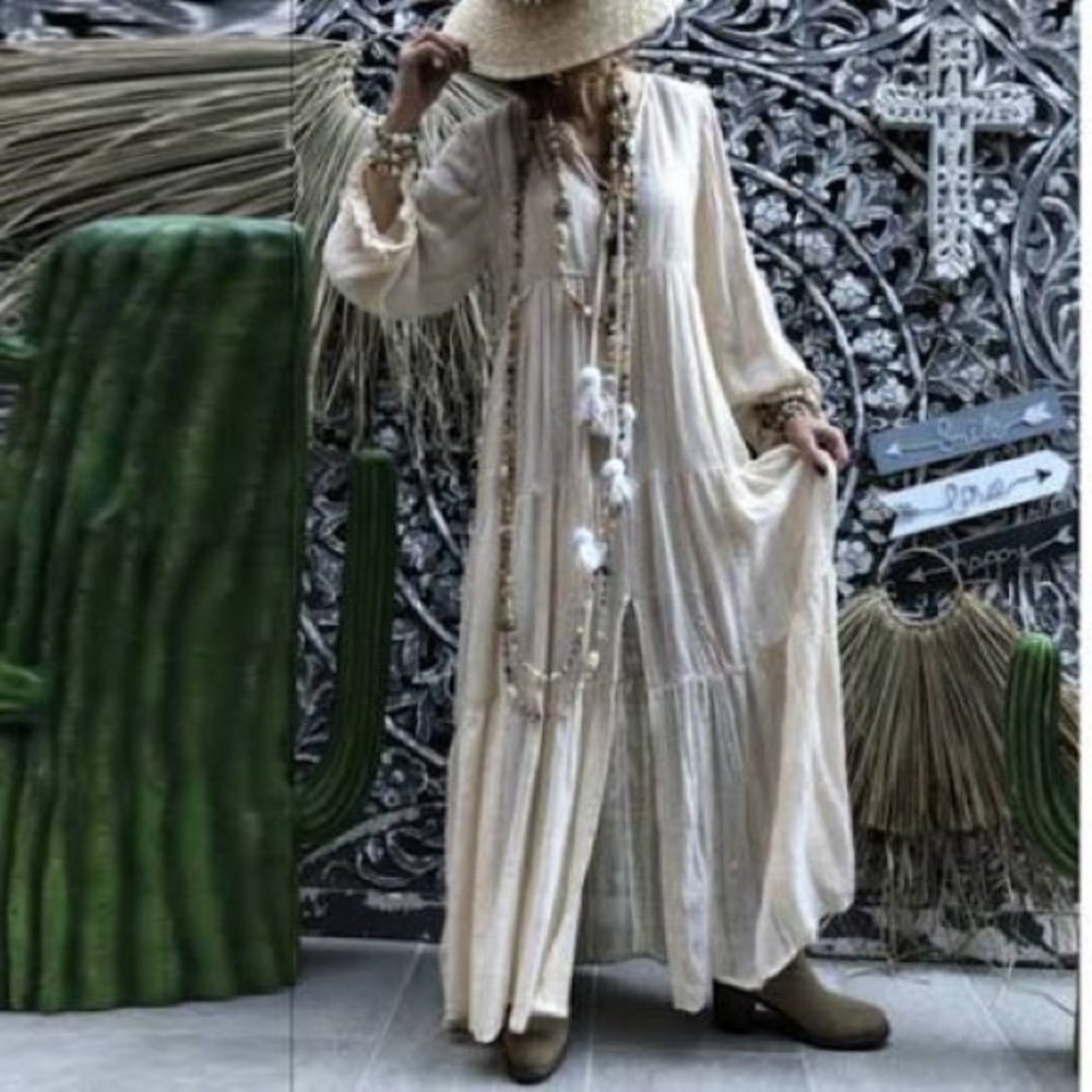 Chic Beige Long Sleeve Maxi Dress - Picture 5 of 5